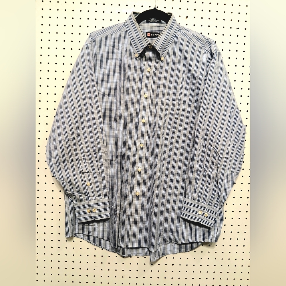 Chaps Blue and White Plaid Men's Shirt